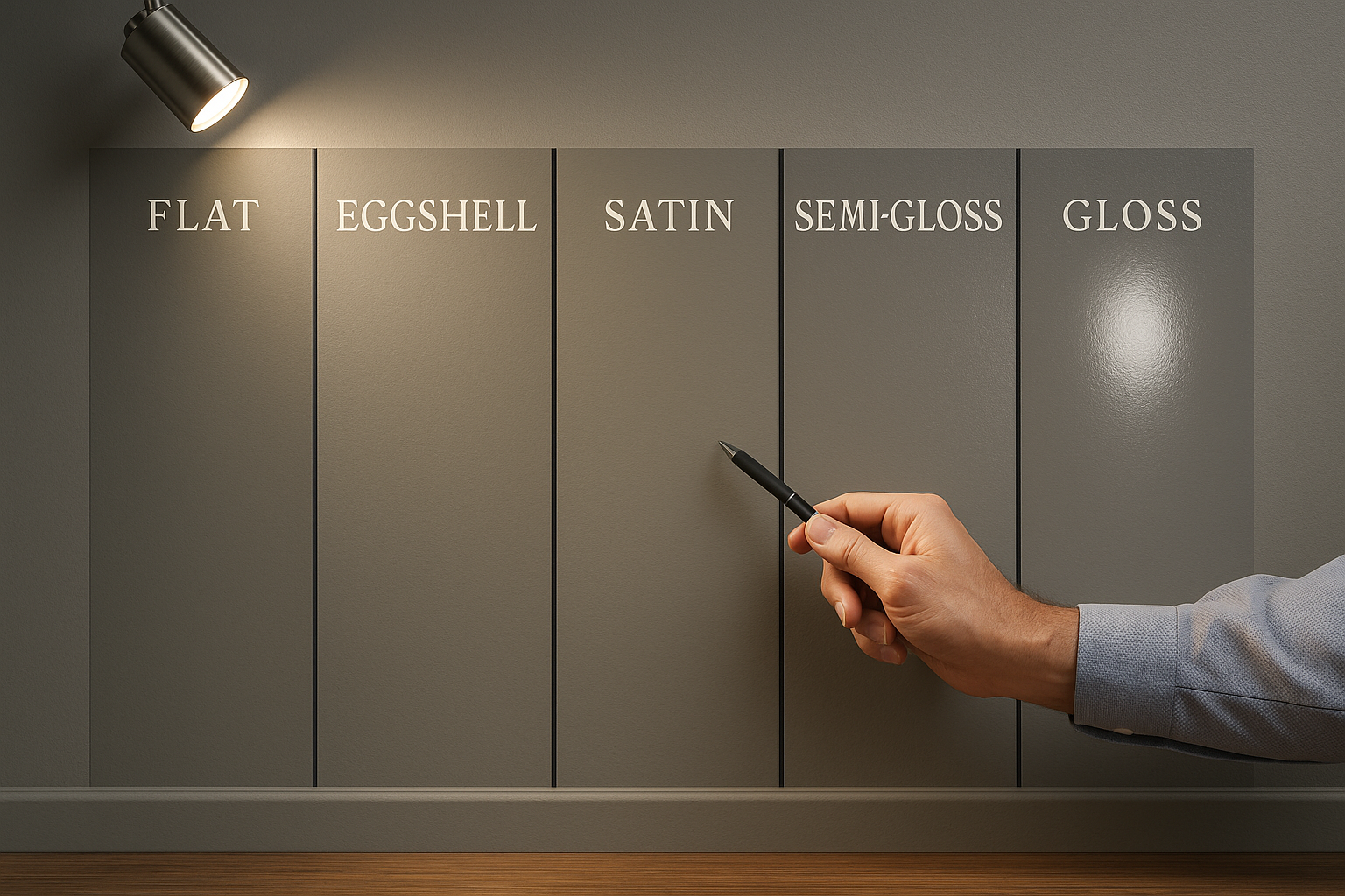 Side-by-side comparison of different paint finishes from flat to gloss