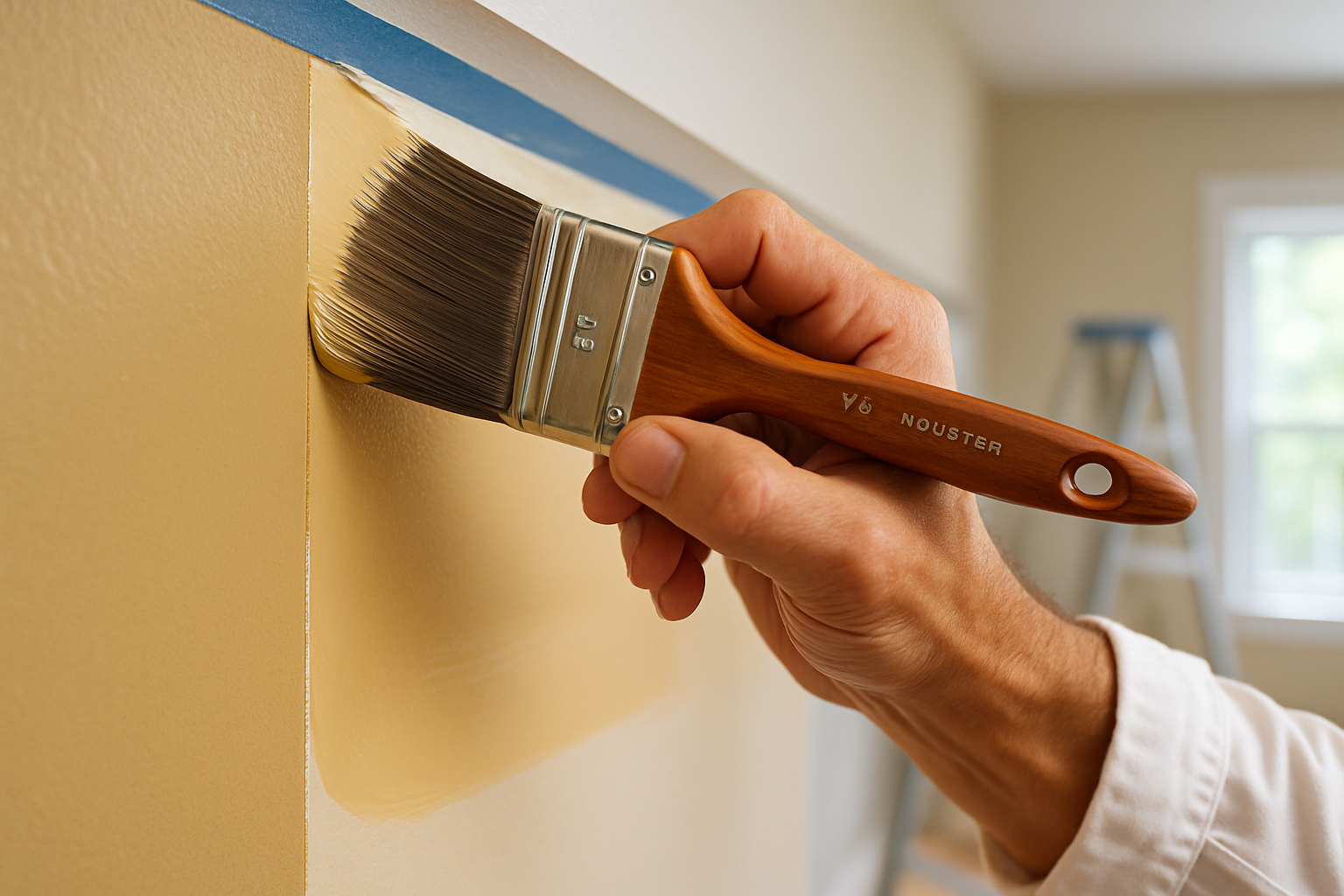 Professional painter applying paint with proper cutting-in technique