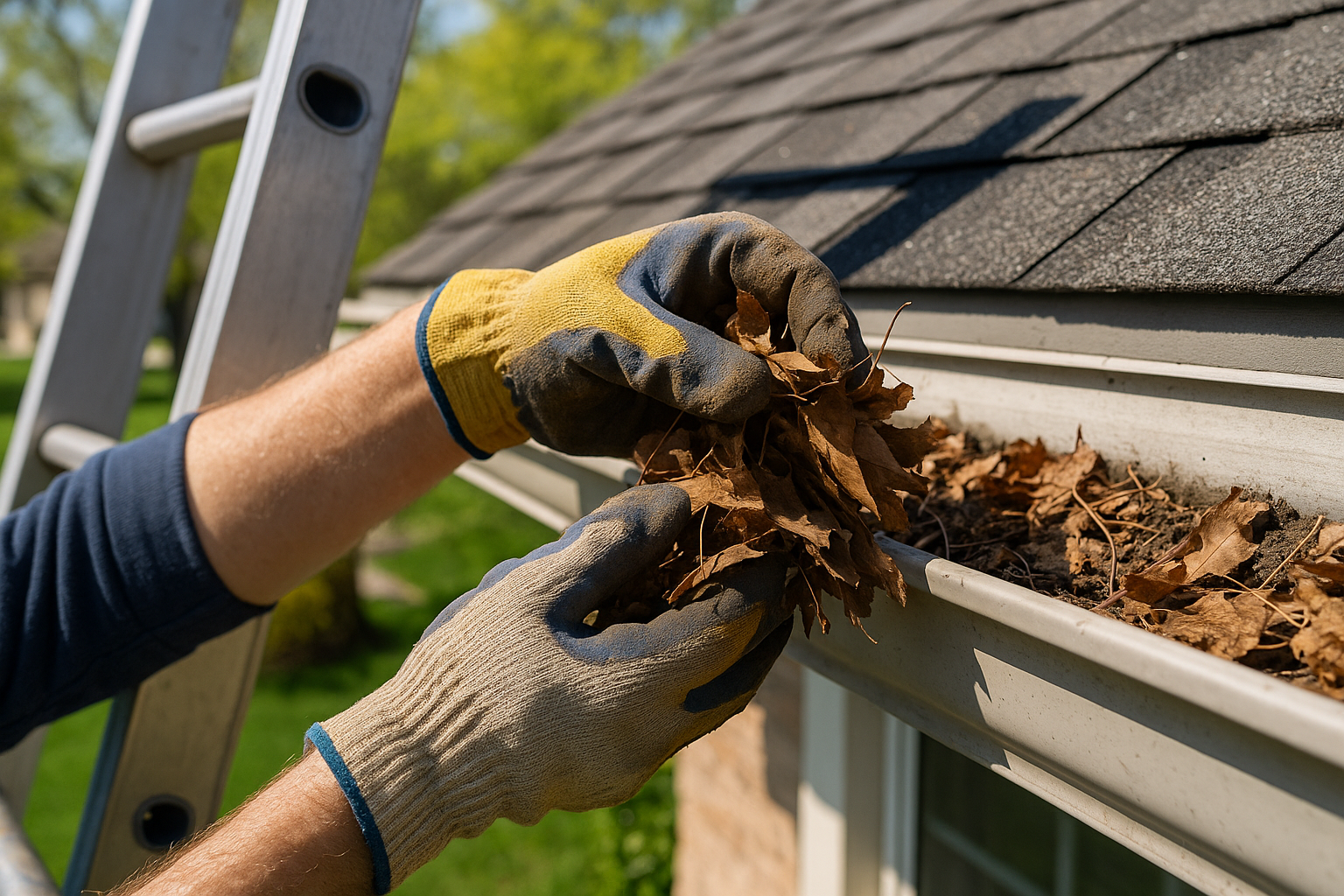 Clean gutters and downspouts during spring maintenance